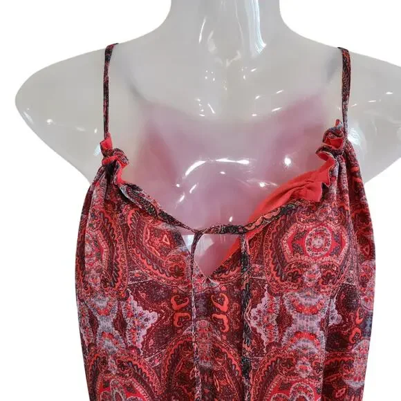 Lucky Brand Paisley Chiffon Overlay Hi Low Tassel Belted Red Size Medium - Picture 4 of 10